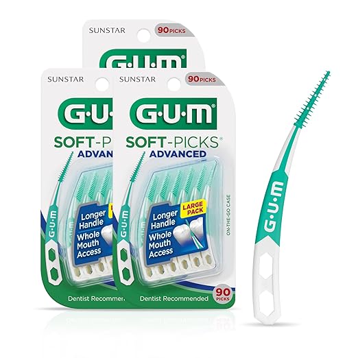 GUM Soft-Picks Advanced,Easy to Use Dental Picks for Teeth Cleaning Health,Disposable Interdental Brushes with Convenient Carry Case,Dentist Recommended DentalPicks,90 Count (Pack of 36)