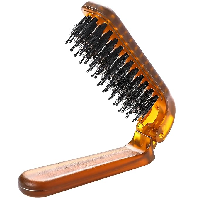 Sliverdew Hair Brush, Foldable Mini Boar Bristle Travel Hair Brush for Women and Men, Small Mini Compact Hairbrush Pocket Size Comb for Any Hairstyles, Restore Hair Shine, Beard Brush