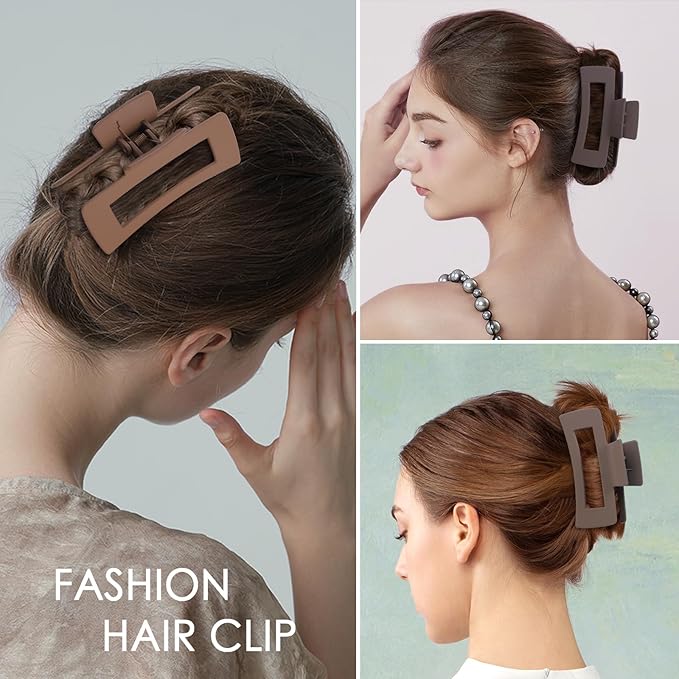 8 Pcs Large Hair Claw Clips 4.1 Inch Non-slip Big Square Matte Hair Claws for Women, Strong Hold Banana Clip for Thick Thin Hair(Grey/Khaki/Black)