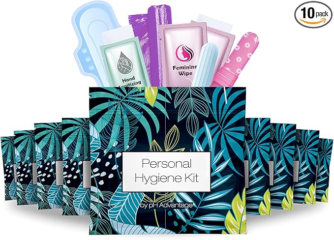 Menstrual Kit All-in-One 10 Pack | Convenience on The Go | Period Kit Pack for Travelling, Tweens & Teenager | Individually Wrapped Feminine Hygiene Product (Blue Forest)