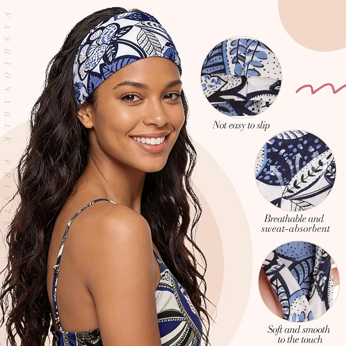 obeoby 8 Pack Headbands for Women, Boho Style Headbands Valentine Day Outfit Accessories for Women Non Slip Fashion Wide Hairband