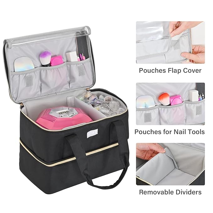 Nail Polish Organizer,Double-Layer Nail Organizers and Storage,Nail Polish Carrying Case for 40 Bottles (15ml-0.5 fl.oz) and Nail Lamp,Portable Nail Polish Holder for Nail Supplies