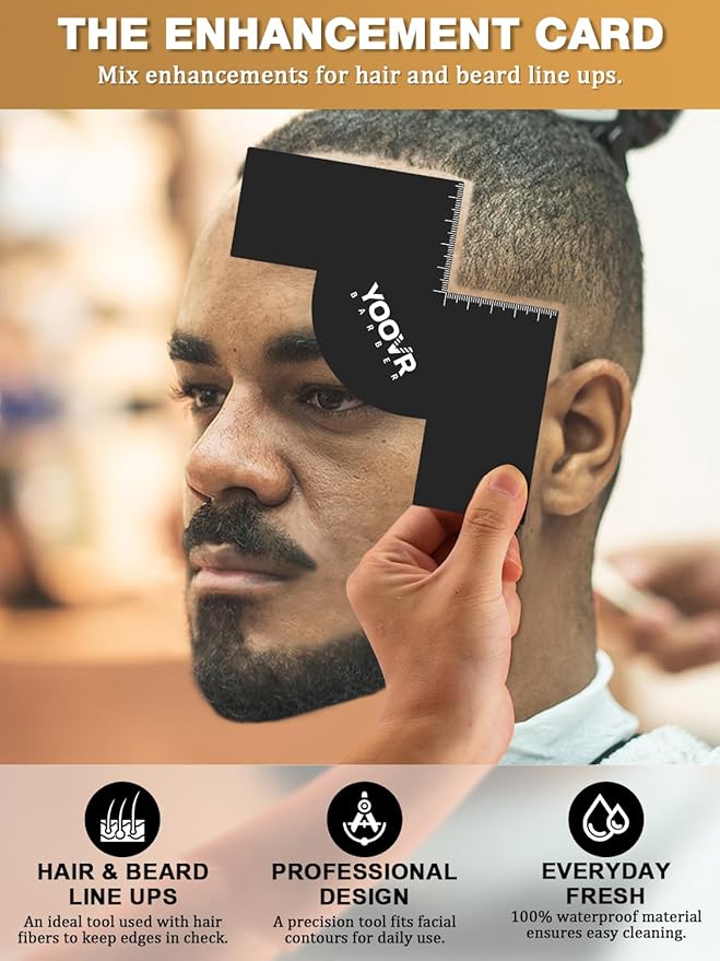2PCS Barber Accessories for Haircut & Beard Lineup, Enhancement Card for Barbers & Beginners, Essential Shaping Tool for Beard Trimmer Hair Clipper Hair Fiber Enhancements Barber Spray (M-Shaped)