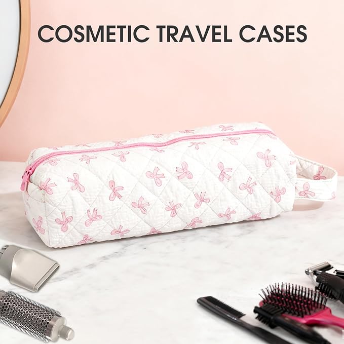 Hair Tools Organizer Bag with Bow Pattern for Curling Irons, Flat Irons, Hair Dryers and Styling Tools, Portable Pink Travel Case, Haircare Accessories Travel Essentials(14" x 3.1" x 4.9")