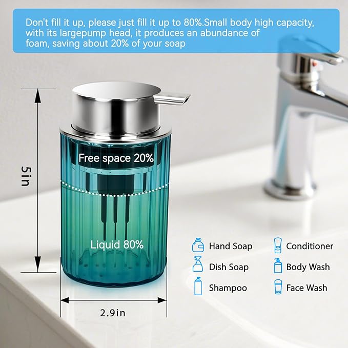 Foaming Hand Soap Dispenser 350ml (11oz) Refillable Vintage-Inspired Modern Plastic Silver Pump for Liquid Soap Shampoo Body Wash Bottle for Bathroom Kitchen (2 Pcs)(Brown+Blue)