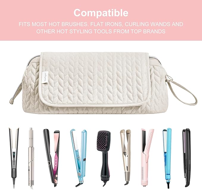 Hair Tools Travel Bag Karsyon Heat Resistant Mat Case Hot Tools Straightener, Curling Iron,Hair Dryers,Haircare Accessories Travel Essentials for Women 2 in 1 Organizer Bags(Beige)