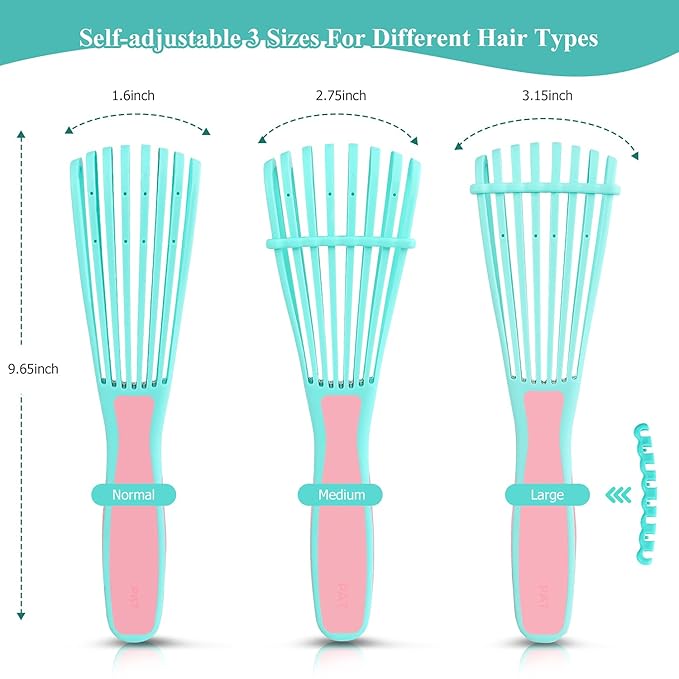 Detangling Hair Brush, Detangling brush for Adults and Kids, Comb Set for Kinky Curly Coily and Wavy Hair, For Wet and Dry Hair, Afro American Type 3a-4c, Comfortable Grip, Easy to Clean(Pinkgreen)