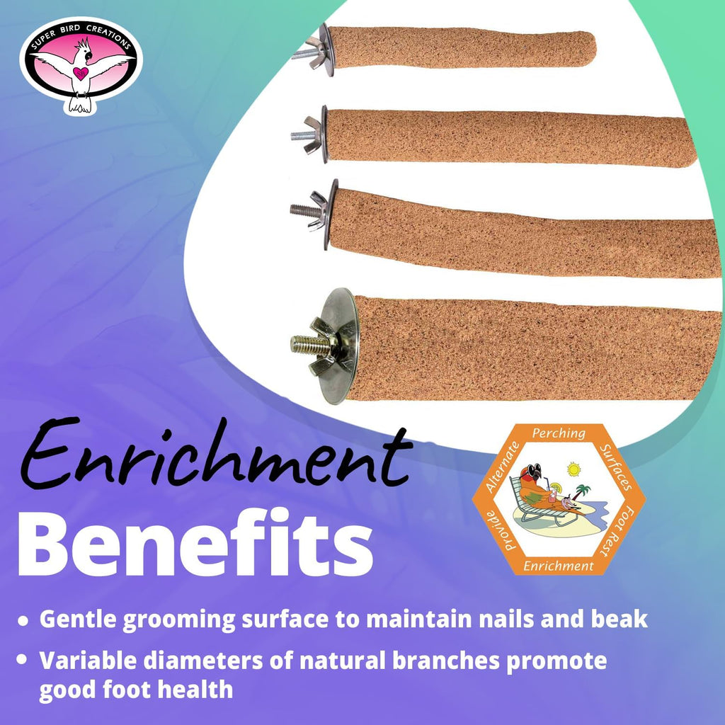 Super Bird Creations SB1153 Sure-Grip Grooming Perch Large, Medium/Large Bird Size - Enriches Beak and Foot Health - Ideal for Parrots Parakeets Quakers -Large Bird Size, 1 1/4" diam x 12" (Large)