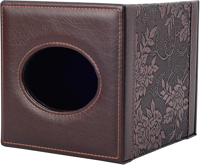 Antique Leather Square Tissue Box Cover/Holder,RHCSZ Table Napkin Case Dispenser,Facial Tissues Organizer with Magnetic Bottom for Home Office,Tissues Cube Box (Retro)