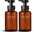 MaisoNovo Glass Foaming Soap Dispenser 14 Oz | Amber Glass Black Pumps x 2