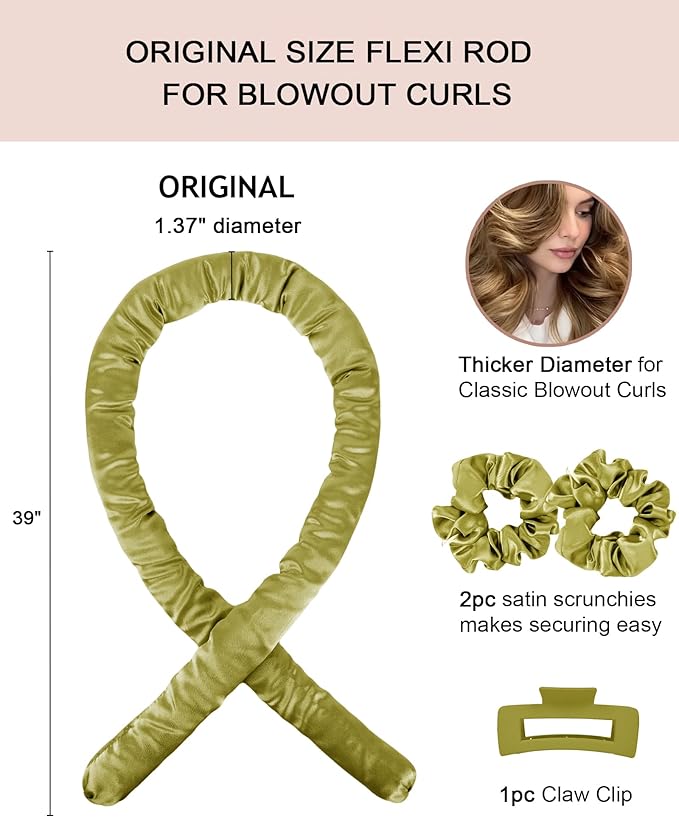 Heatless Curls Overnight Hair Curler to Sleep In Soft Jumbo Hair Rollers for Long Hair Blowout Look No Heat Overnight Curls, Satin Large Flexi Rods for Big Curl Heatless Curling Rod Set with Clip