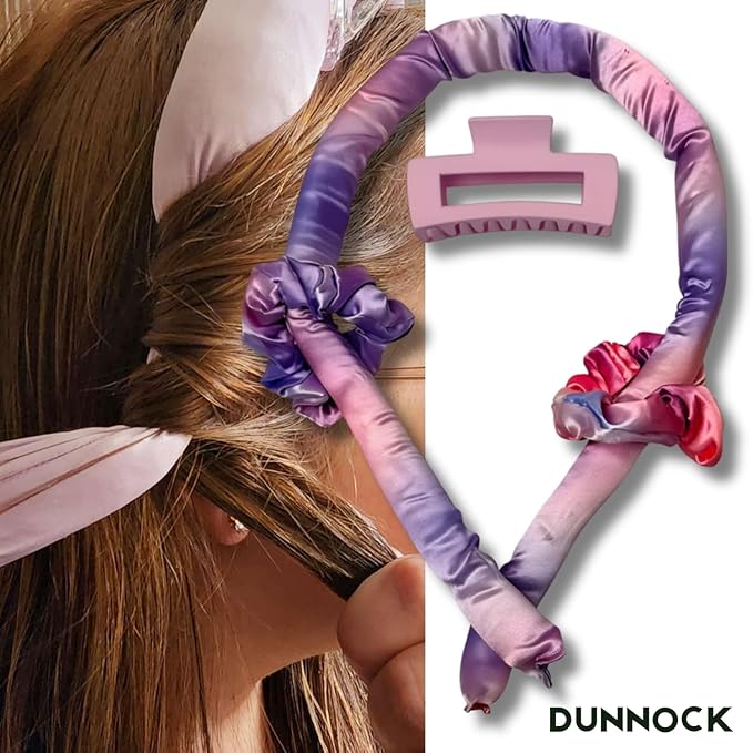 Dunnock Heatless Curling Rods Set kitschmas - Heatless Curls Overnight with 34" Hair Curler & 2 Satin Scrunchies No Heat Hair Curlers for Soft Waves & Bouncy Curls, DamageFree Hair Styling Tool