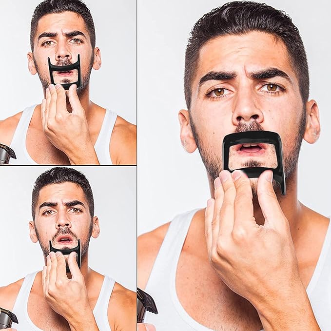 Vtrem Men's Beard Shaping Tools: 4-Pcs Black Hair Styling Template Kit Hairline Neckline Template Guide Tools for Men Beard Goatee Grooming and Trimming Kit