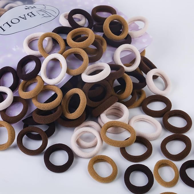200PCS Girls Hair Ties for Toddler, Mini Kids Hair Ties for Baby Girl No Damage, Soft Small Hair Bands, Cotton Elastic Toddler Ponytail Holders No Pull, 1 Inch in Diameter, Brown, by BAOLI
