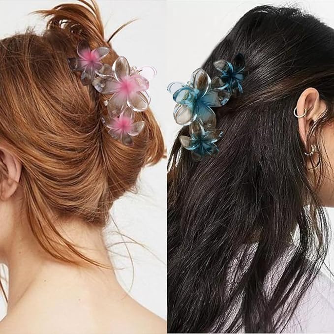 Ahoney 6PCS Flower Claw Clips Cute Hair Clips for Women Strong Hold Arcylic Nonslip Hawaiian Flower Hair Clips Beach Hair Accessories for Women Girls Holiday Gifts (Jelly)