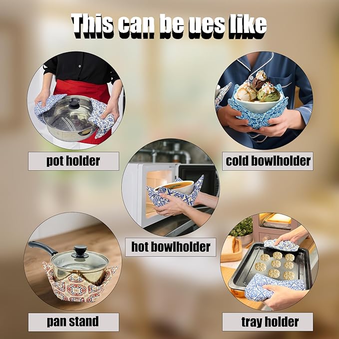 Cotton Microwavable Bowl Cozy ，Set of 6，Microwave-Safe Hot Bowl Holders, Soup Bowl Cozy Hot Pads，Prevent Hand from Heat and Maintain Food Warm，Ideal Household Gift Store (C)