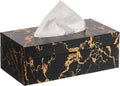 Black and Gold Marble Tissue Box Cover, Modern Tissue Box Holder with Lock for Bathroom, Bedroom, and Living Room, Rectangle Shape Dryer Sheet Holder Organizer