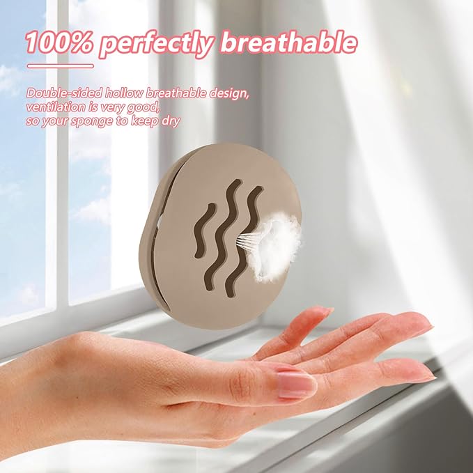 2PCS TIKIUKI Makeup Sponge Holder Beauty Blender Bolder Makeup Sponge Case Breathable Make Up Sponge Case Essentials Suitable for Business or Travel（Rose+Khaki）