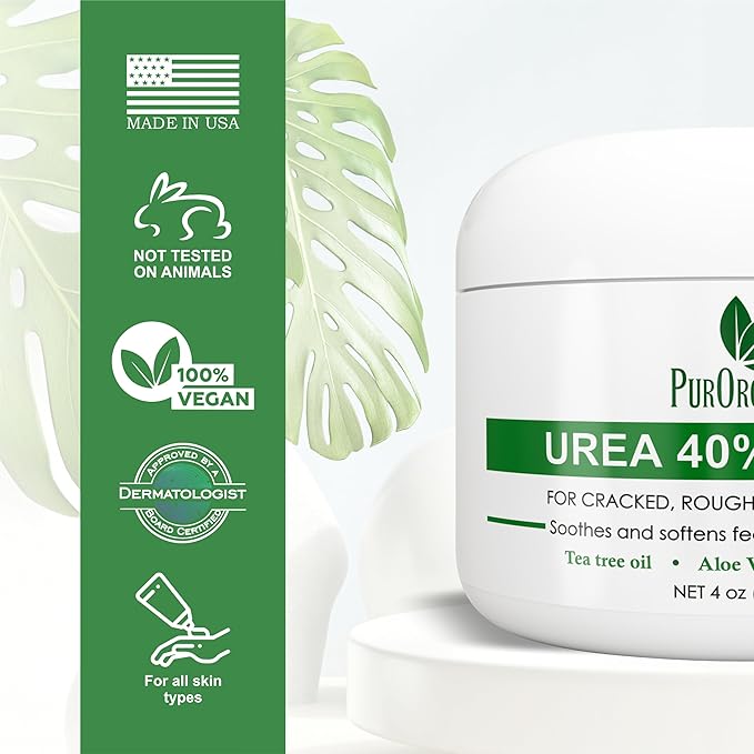 Urea 40% Foot Cream - Made in USA - Corn, Callus and Dead Skin Remover - Moisturizer & Rehydrater - For Thick, Cracked, Rough, Dead & Dry Skin - For Feet, Elbows and Hands - Pack of 2