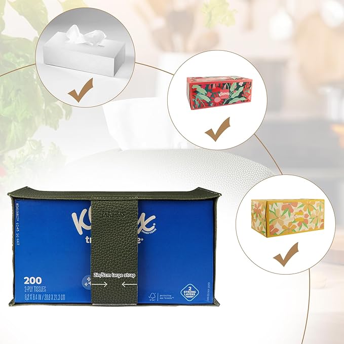 Tissue Box Cover PU Leather Tissue Holder Rectangle Facial Tissue Case Tissue Box Organizer Dispenser for Bathroom, Kitchen, Home, Office, Tabletop (OliveGreen, Tall)