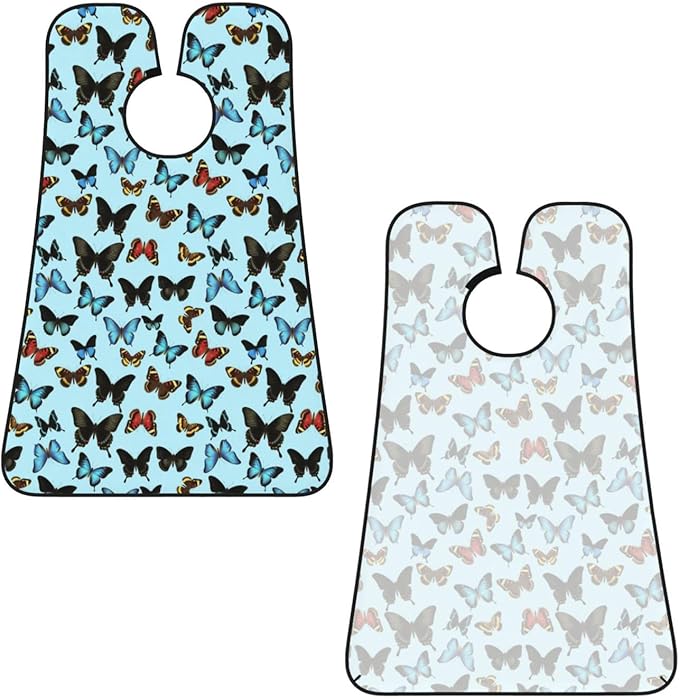 Beard Bib with 3 Suction Cups, Non-Stick Waterproof Hair Catcher Apron, Men's Shaving Essential for Grooming, Gothic Black Butterflies Light Blue Butterfly Shave Bib