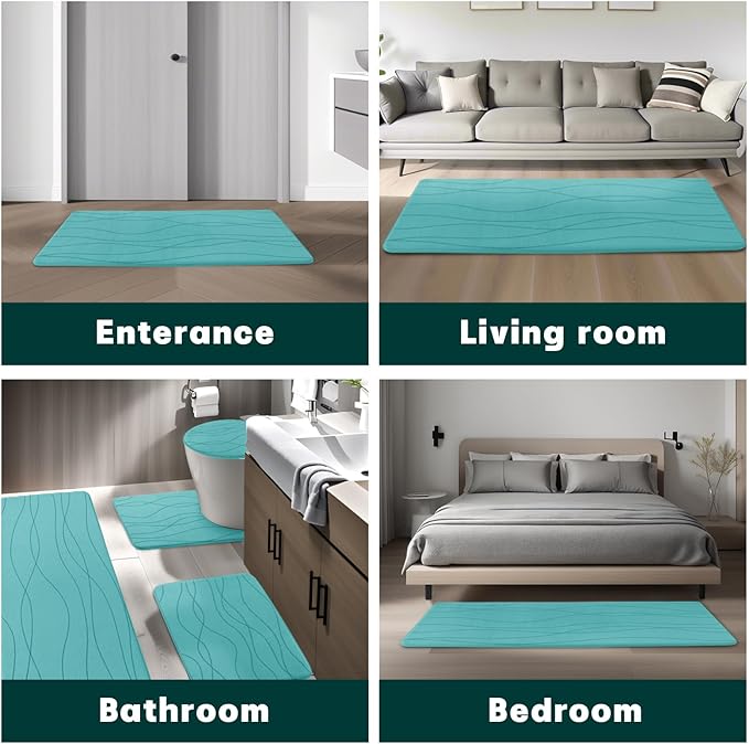 YIHOUSE Memory Foam Bathroom Rug Sets 5 Piece, Ultra Absorbent Bath Mat for Bathroom - Non-Slip Machine Washable & Dry Quickly, 5 Piece Bathroom Mat Set,Teal