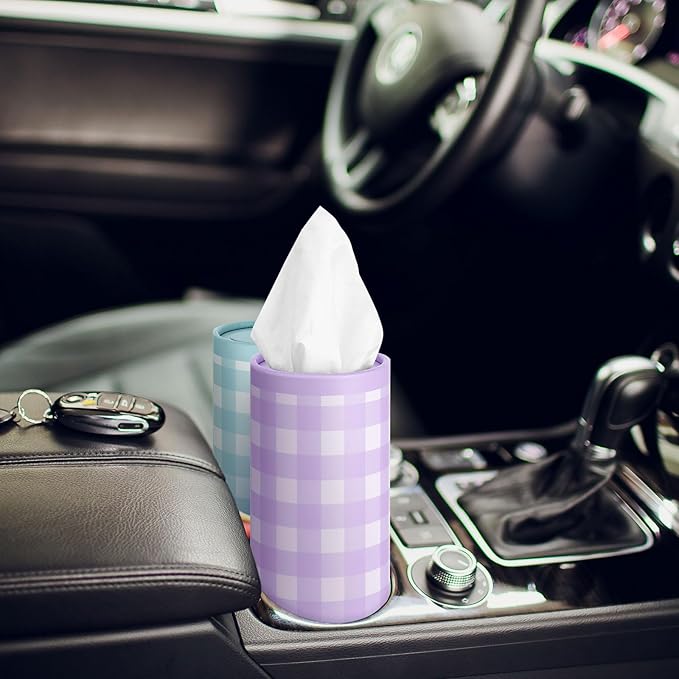 12 Pack Spring Tissue Boxes for Car Cylinder Bulk Colorful Plaid Round Cylinder Holder with 3 Ply Facial Tissues for Spring Easter Travel Bathroom Office Decoration Supplies