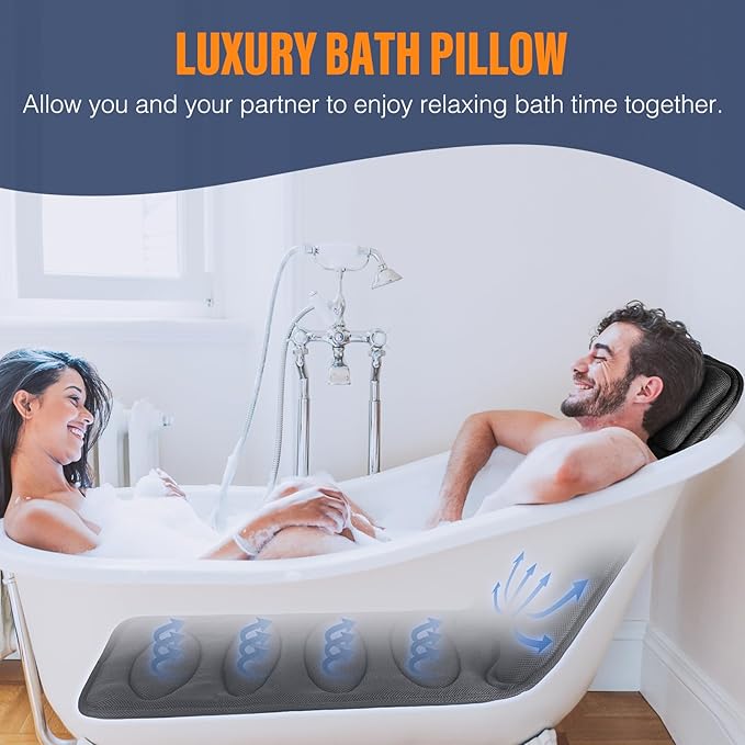 Full Body Bath Pillow for Bathtub, Thick Bathtub Cushion with Laundry Bag,Bath Tub Pillows for Headrest Neck and Back Support Gray 51" x 17"