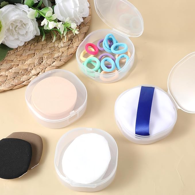 4 Pcs Square Powder Puff Holders Cases, 0.9 Inch Deep Travel Portable Cotton Pads Holder, Portable Powder Puffs Cosmetic Container Box for Women, Girls, Makeup Accessories