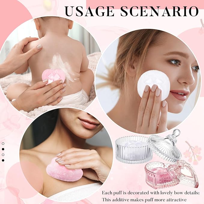 Tioncy 4 Pcs Large Body Powder Puff and Container Extra Large Body Powder Puff Dish Soft Washable Reusable Fluffy Makeup Sponge Wet Dry (Simple,Pink and Clear)