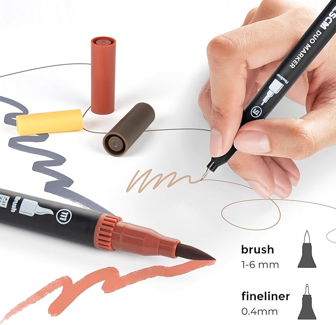 Skin Tone Duo Tip Marker Pens, 12 Pack Fine & Brush Markers for Adult Coloring Books No Bleeding, Watercolor Skin Tone Markers for Hair and Portrait Sketch Drawing Lettering Writing Calligraphy