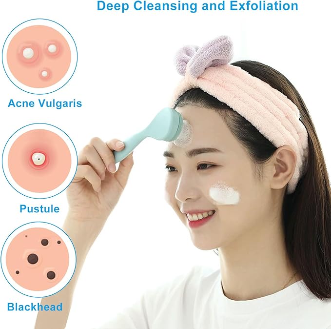 Zorfeter 3 Pack Silicone Facial Cleansing Brush, Skin Friendly Face Scrubber Waterproof Exfoliator, Soft Bristles Applicator for Blackheads Whiteheads Makeup Residues Removal