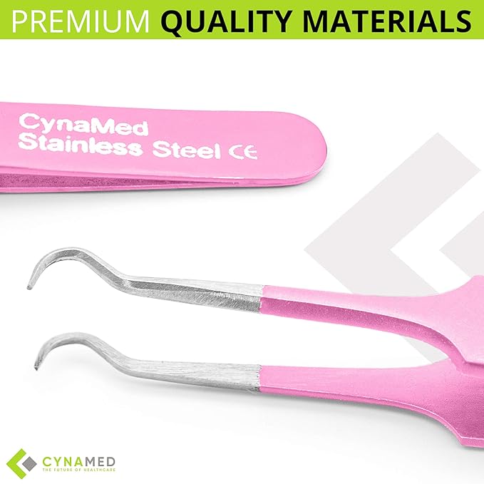 Blackhead Tweezer - Professional Curved Steel Tip Surgical Comedone & Splinter Extractor. Ideal Blemish & Acne Remover Tool Means Flawless Facial Skin (Pink)