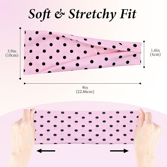 Headbands for Women Non-Slip Workout Hair Bands, 6 Pack Stretchy Athletic Soft Sweatbands, Elastic Cloth Fabric Headband, Fashion Head Bands for Yoga Running Sports Gym Sports Exercise