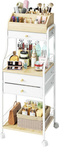 SWTYMIKI Rolling Makeup Organizer Cart - Floor Skincare Storage with Non-woven Drawers, Vanity Organizer Cosmetic Display Cases with Wheels, Cabinet for Skin Care Perfume Nail Polish Brush Hair Tool