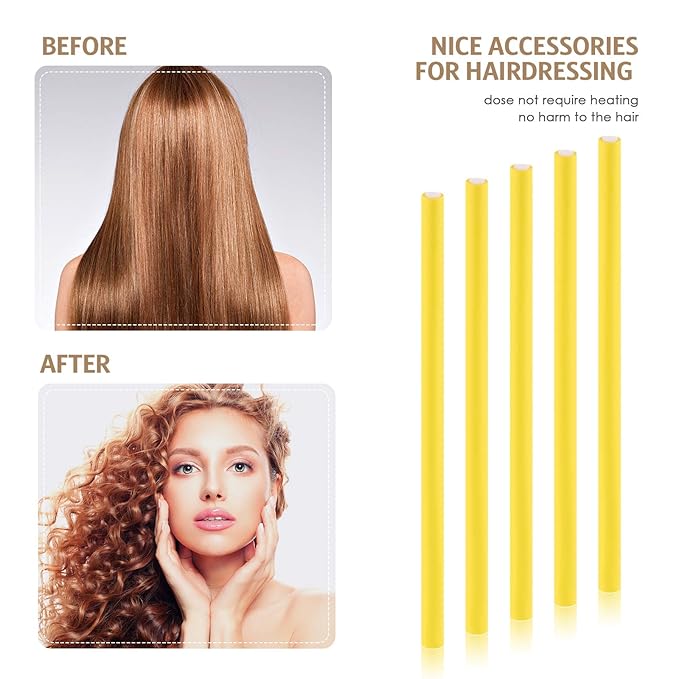 Syhood 30 Pcs Flexible Curling Rods 9.45 Twist Foam Rollers Soft Foam No Heat Hair Rods Rollers and 1 Steel Pintail Comb Rat Tail Comb for Women Long Short Hair(Yellow,9.45 x 0.39 Inch)