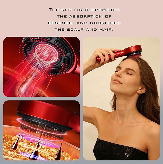 Hair Scalp Massager Comb - Rechargeable Cordless Portable Scalp Care Brush with Essential Oil Applicator, Gentle Scratching & Kneading Massage for Hair & Scalp Nourishment, Fit for Men & Women