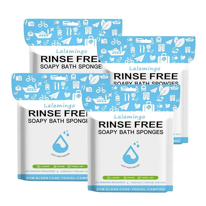 100 PCS Disposable Rinse Free Bath Sponges, No Rinse Bathing Wipes for Adults, Soap Infused Dry Shower Wipes for Elderly, Bedridden, Camping, Post Surgery(25 Count 4 Pack)