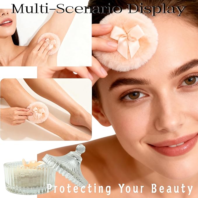 2 Pcs Large Body Powder Puff and Container Powder Container with Puff Powder Puff Crystal Container Soft Washable Reusable Velour Face Body Glitter Powder Puff Wet Dry Makeup (Yellow)