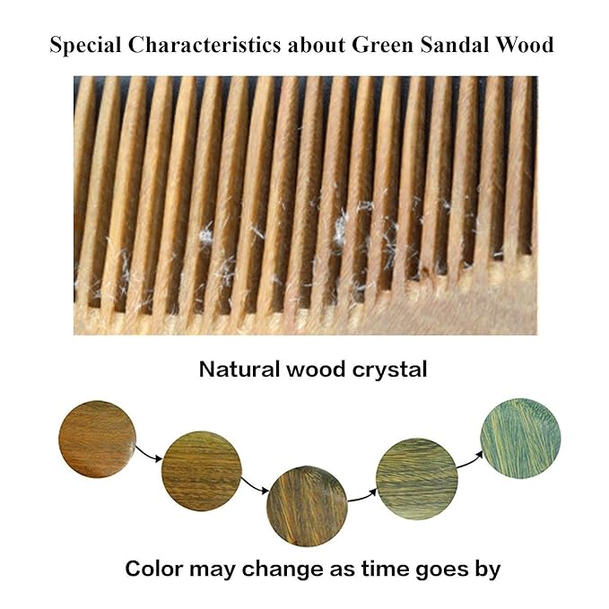 Onedor Natural Green Sandalwood Hair Comb - 100% Handmade Wooden Comb with Buffalo Horn, Fine Tooth, Anti-Static, Relieves Tension, Prevents Tangled Hair and Split Ends - Unisex, 7 x 3 x 2 inches