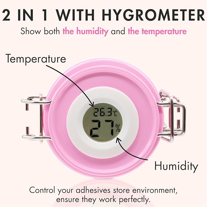False Lash Glue Storage Tank With Thermometer Adhesive Carbon Sealed Leak-proof Containers Grafting Eyelash Extension Supplies(PINK)