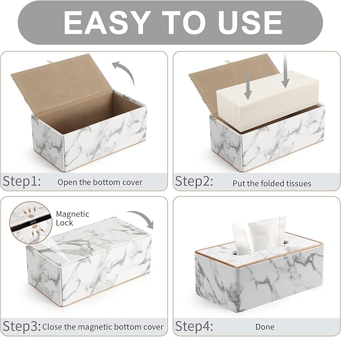 Tissue Box Cover, PU Leather Tissue Box Holder Rectangular Tissue Holders for Home/Office/Car Decoration 9.84"X5.23"X3.77" - Phnom Penh Marble