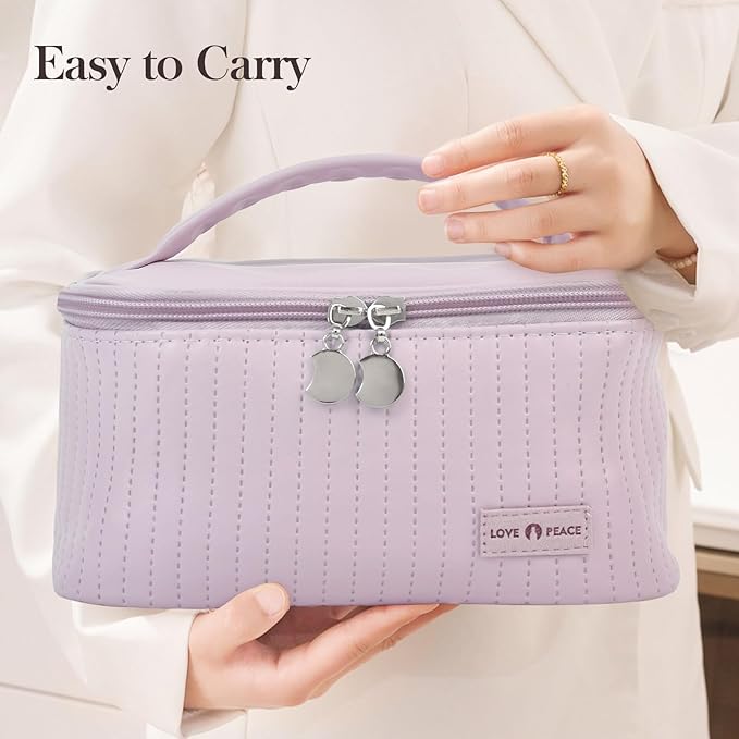 Makeup Bag Travel Cosmetic Bag, Large Capacity Makeup Organizer Bag and Storage, Portable PU Leather Pouch Toiletry Bag Make up Organizer, Cosmetic Bags for Women
