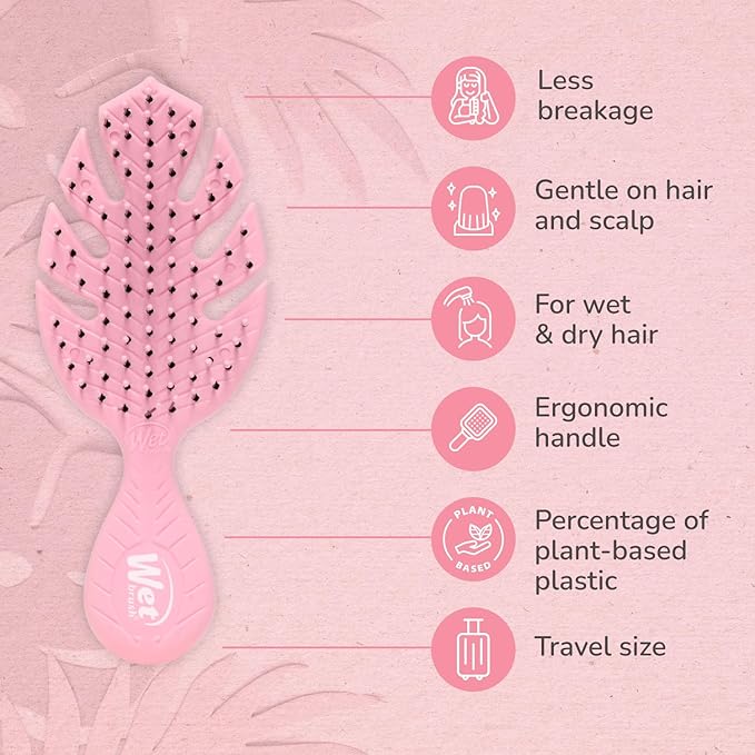Wet Brush Go Green Mini Detangler, Pink - Detangling Travel Hair Brush - Ultra-Soft IntelliFlex Bristles Glide Through Tangles & Gently Loosens Knots While Minimizing Pain, Split Ends & Breakage