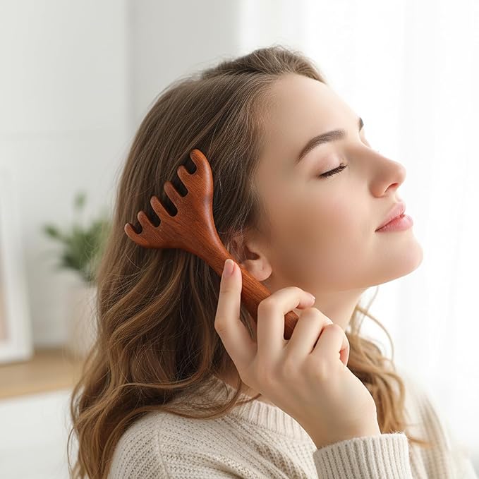 2Pcs Bamboo Scalp Massager Set, Wooden Scalp Massager, Hair Massager Scalp Suitable for Head Relaxation and Hair Care