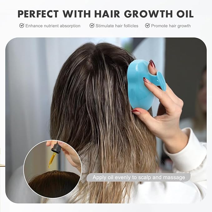 FREATECH Massager Shampoo Brush with Soft Silicone Bristles for Scalp Care, Shower Hair Scalp Scrubber Exfoliator for Dandruff Removal and Hair Growth, Wet & Dry for Men, Women and Kids, Light Blue