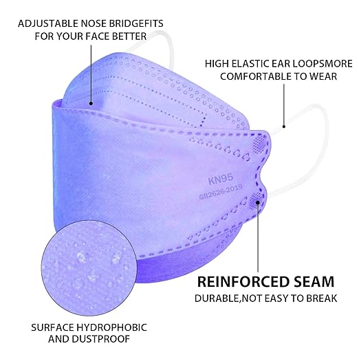 Borje KN95 Face Masks for Adults 50 Pack, 5-Ply Purple Disposable Face Mask Against PM 2.5 Smoke & Dust, Filtration Efficiency 95%