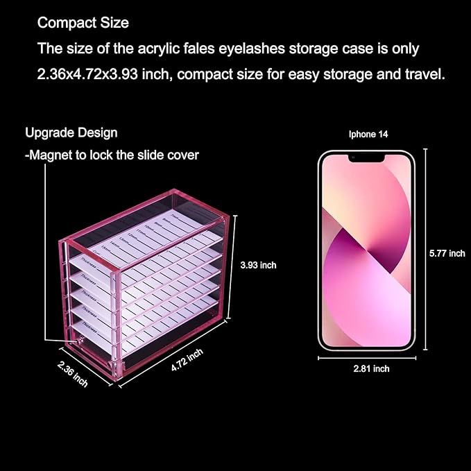 Lash Organizers and Storage, Upgrade design red Small 5-Layer Lash Trays for Lash Extensions with magnet cover, Transparent lash tray Organizer, Eyelash Storage Box