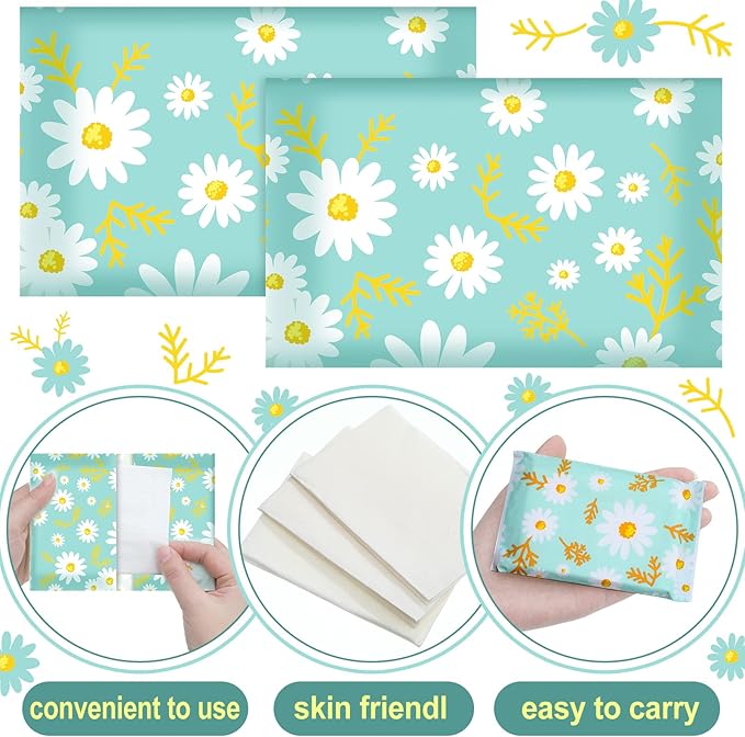 Geyee 50 Packs Tissue Travel Size Facial Paper Napkins Travel Packs Disposable Pocket Tissues for Wedding Guest Traveling School Purse Home Supplies, 500 Sheets 3 Ply(Daisy)