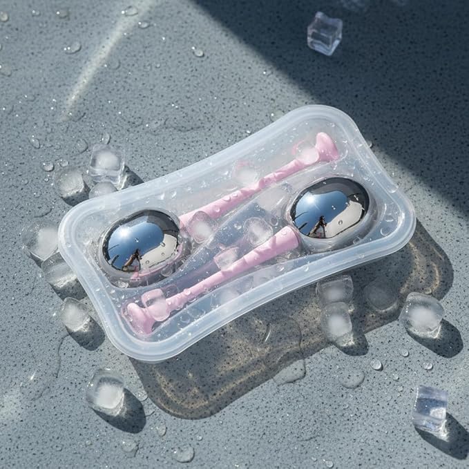 2 PCS Ice Globes for Face Massage with 1 Storage Case, Pink Facial Cooling Globes Roller for Skin Care, Beauty Tools Face Care for Puffiness, Relaxing Massaging Spa at Home